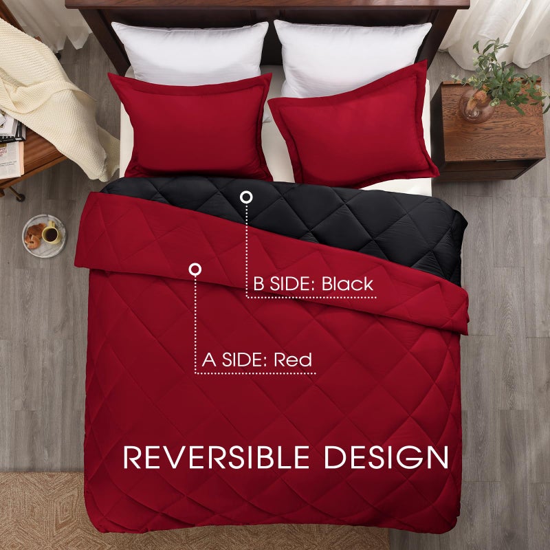 Basic Beyond Twin Comforter Set - Red Twin Comforter Set, Reversible Twin Bed Comforter Set for All Seasons, Black/Red, 1 Comforter (66"x92") and 1 Pillow Sham (20"x26"+2") - Image 3